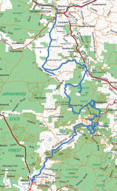 The Route taken from Donnybrook to Nannup