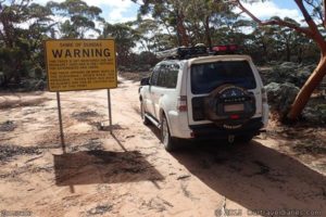 Caution at the start of the old Hyden-Norseman Road