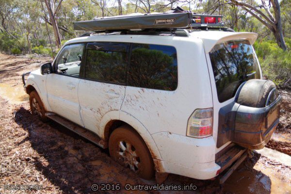 Stuck in a puddle along the road west of Twenty Five Mile Rock