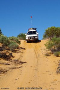 Coming down a sand dune, Googs Track, South Australia
