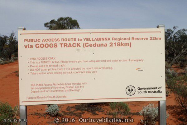 SIgn at the Northern End of Googs Track