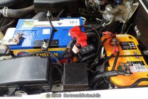 The Modifed Mitsubishi Pajero Battery Sub Tray refitted with the Century battery installed