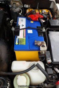 The Modifed Mitsubishi Pajero Battery Sub Tray refitted with the Century battery installed
