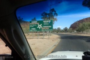 Roundabout on Stuart Hwy, with The Gap in background, Alice Springs, N.T.