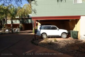 Our Pajero outside our room at the Alice On Todd Apartments, Alice Springs, N.T.