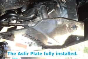 The Asfir rear air conditioner skid plate fitted to the Pajero.