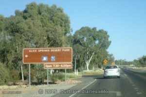 Family approaching the turn off to the Alice Springs Desert Park