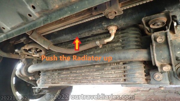 The Pajero's radiator needs to pushed up to clear the Radiator seating lugs.